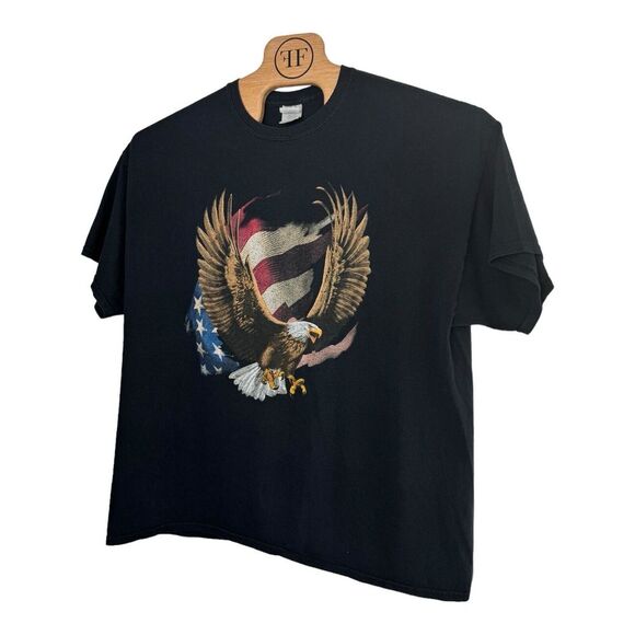 Vintage American Flag with Eagle Mens 2XL Patriotic T -Shirt Gildan Black - Picture 2 of 4